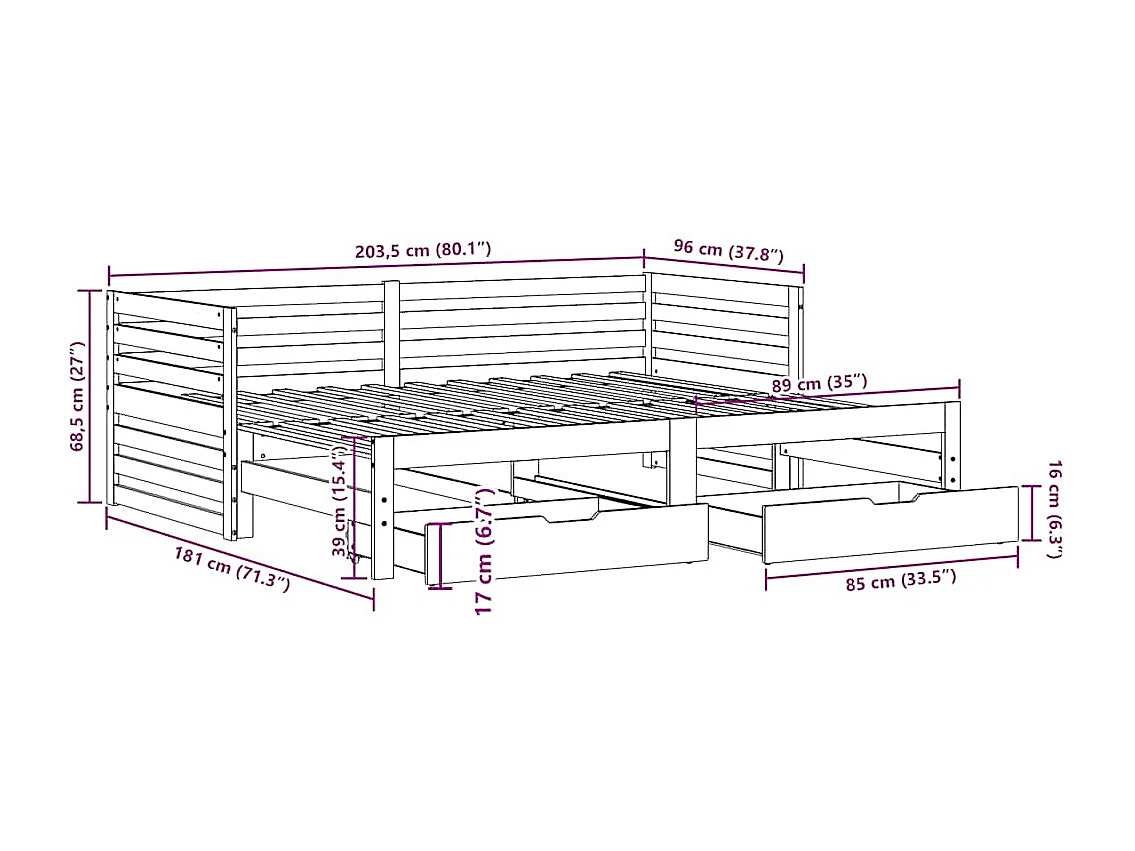 Sofá-cama com gavetas 90x200 cm madeira de pinho maciça