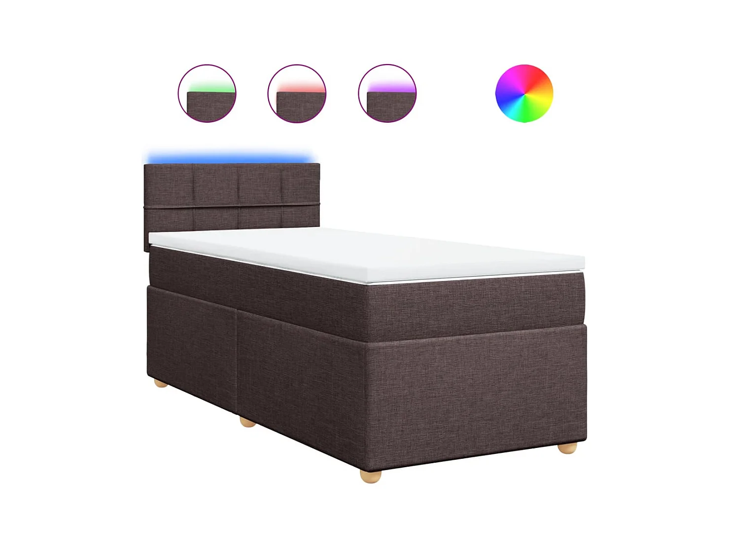 Cama box spring con colchón tela marrón oscuro 90x200 cm
