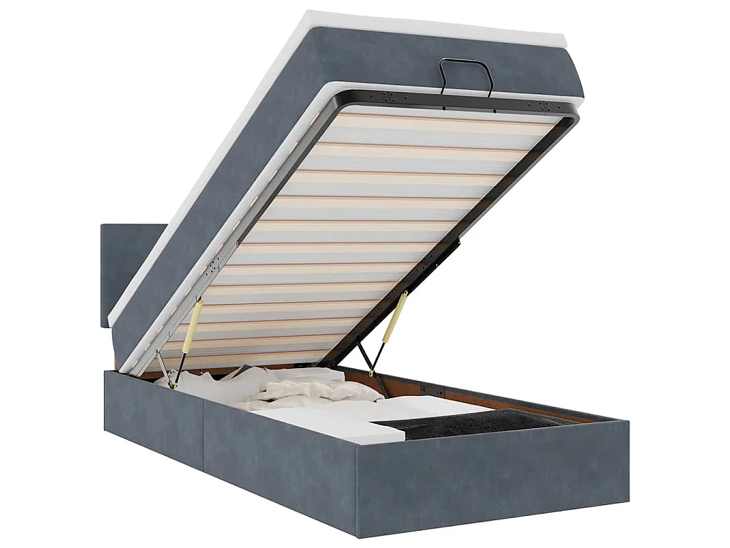 Estructura cama otomana colchón terciopelo gris oscuro