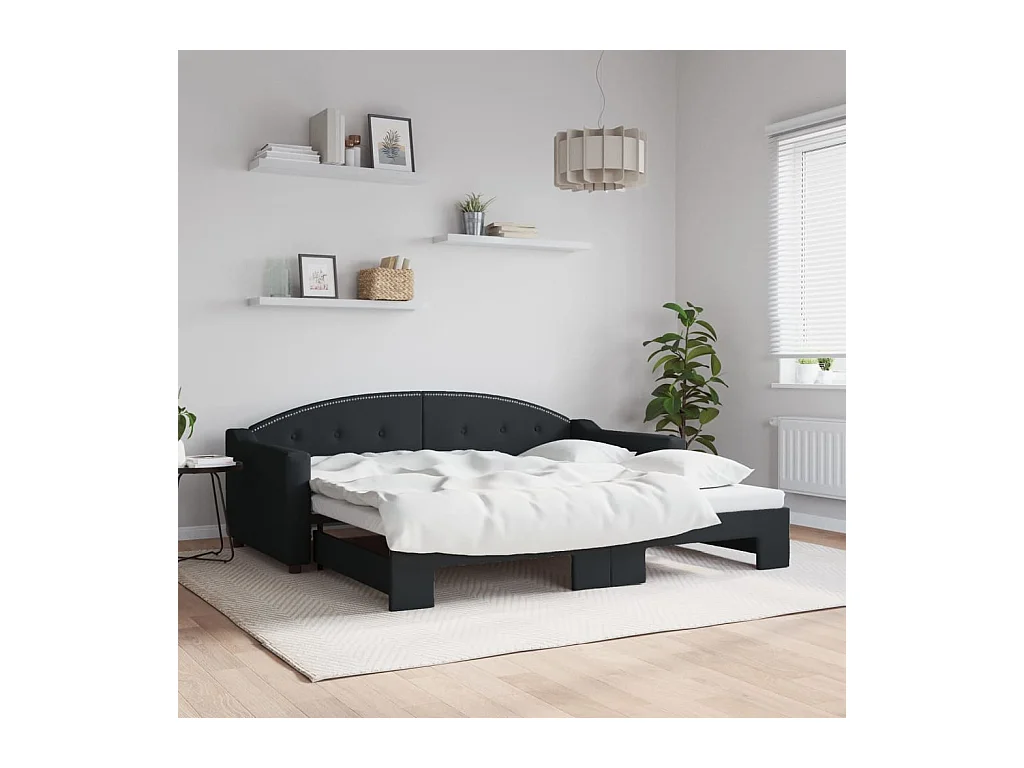 Tagesbett Ausziehbar Schwarz 90x190 cm Stoff