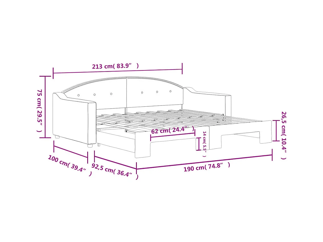 Tagesbett Ausziehbar Schwarz 90x190 cm Stoff