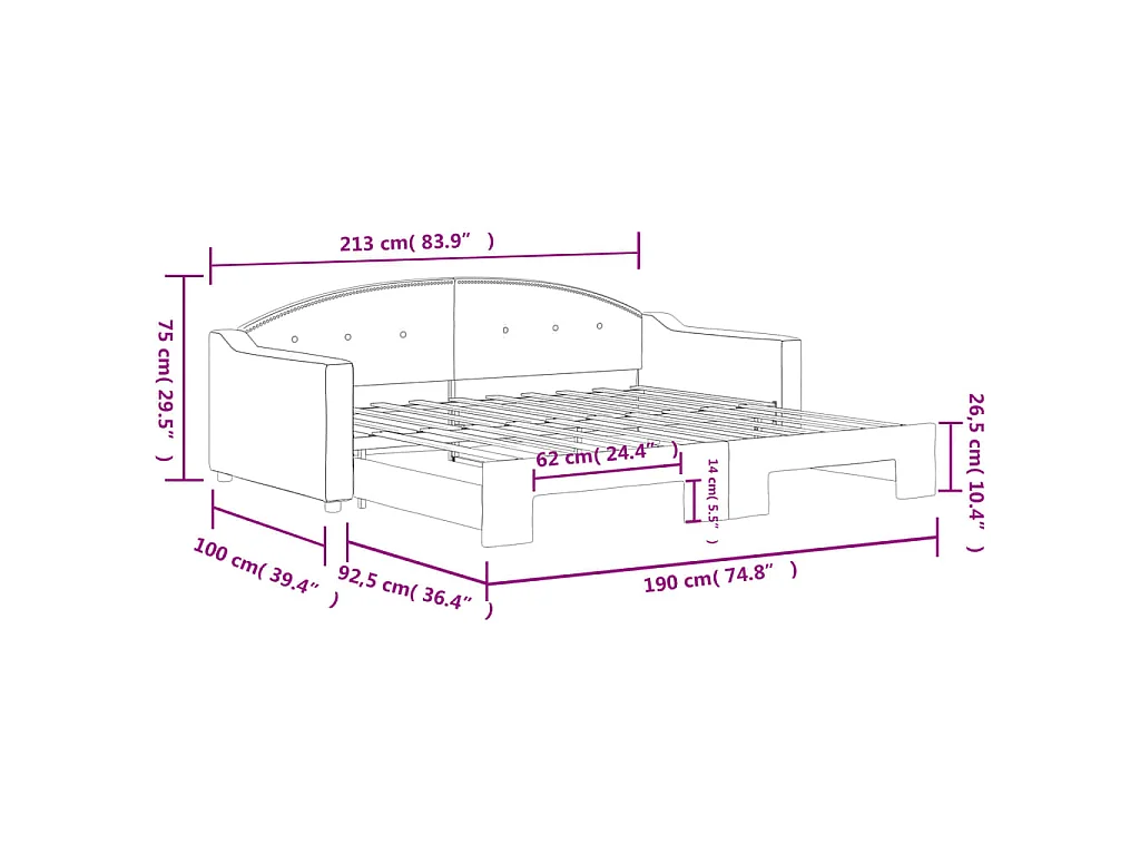Divano Letto con Letto Estraibile Nero 90x190 cm in Tessuto