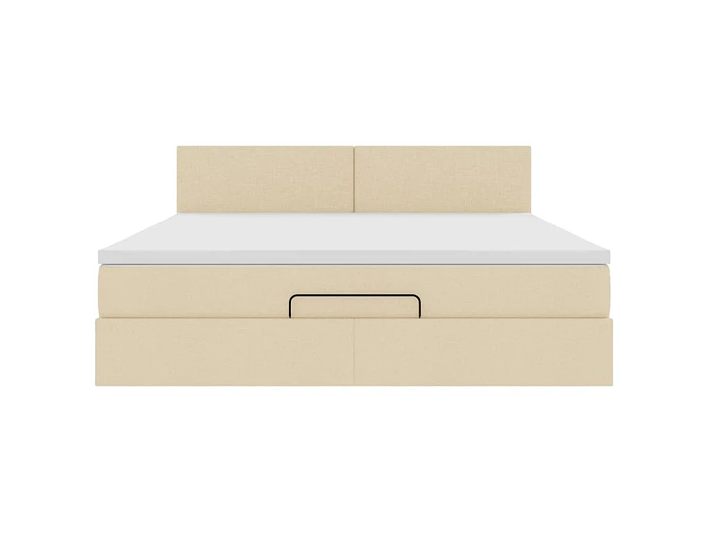 Struttura Letto Pouf con Materasso Crema 160x200 cm in Tessuto