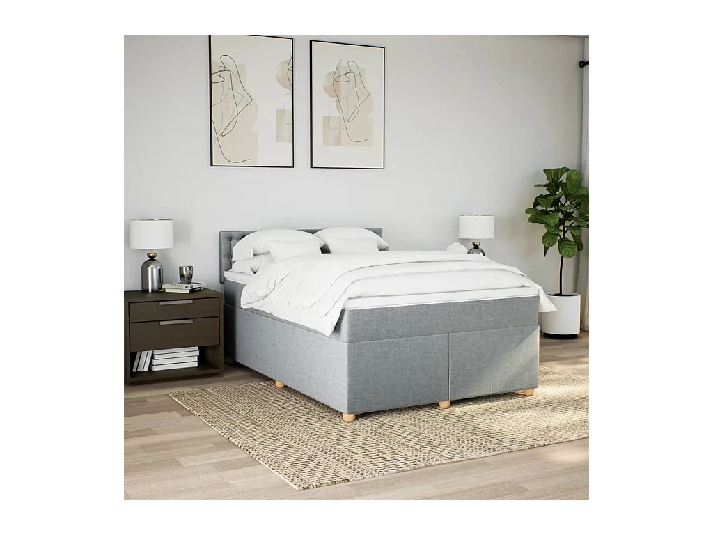 Boxspringbett mit Matratze Hellgrau 140x200 cm Stoff