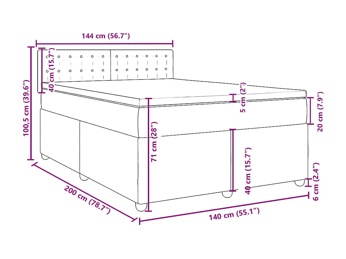 Boxspring met matras stof lichtgrijs 140x200 cm