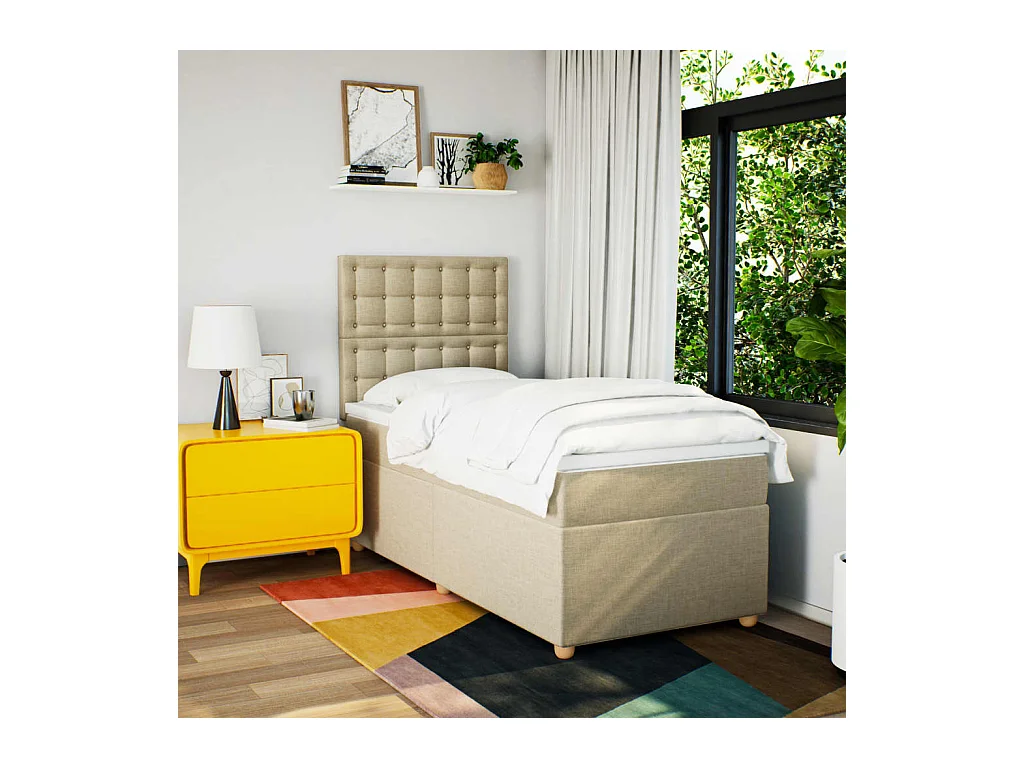 Sommier à lattes de lit avec matelas Crème 100x200 cm Tissu