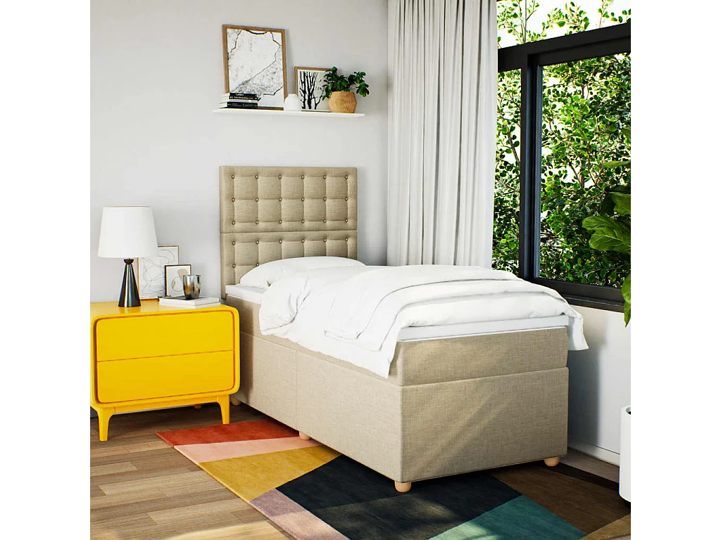 Cama com molas/colchão 100x200 cm tecido cor creme