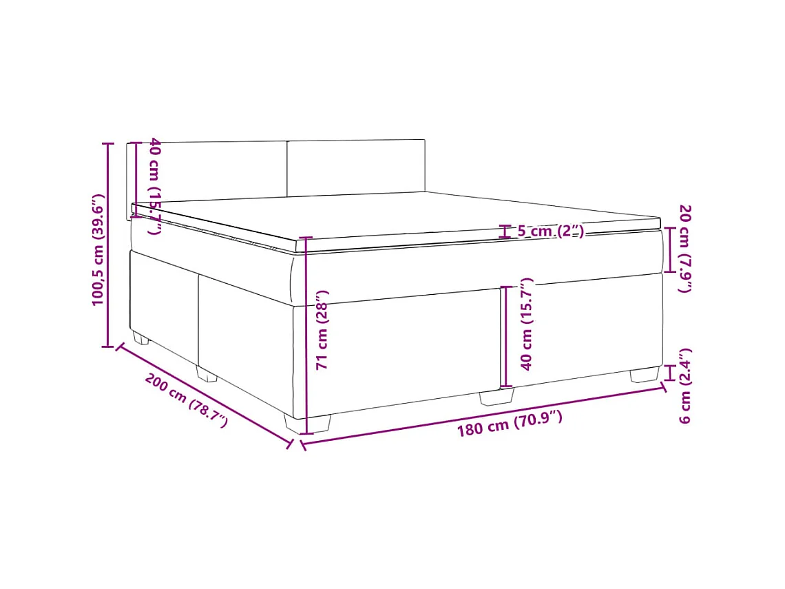 Cama box spring con colchón tela negro 180x200 cm