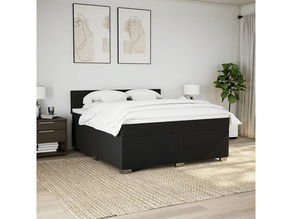 Giroletto a Molle con Materasso Nero 180x200 cm in Tessuto