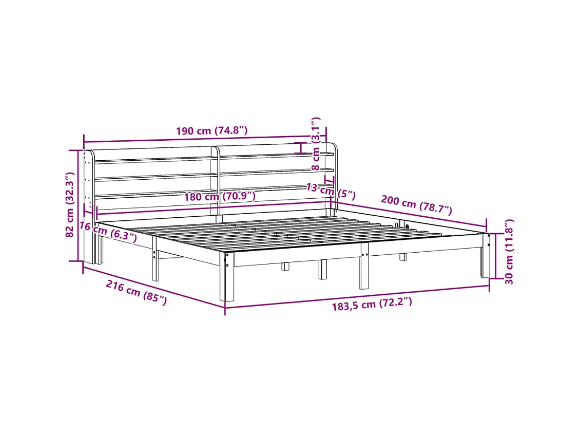 Cadre de lit avec tête de lit sans matelas 180x200 cm