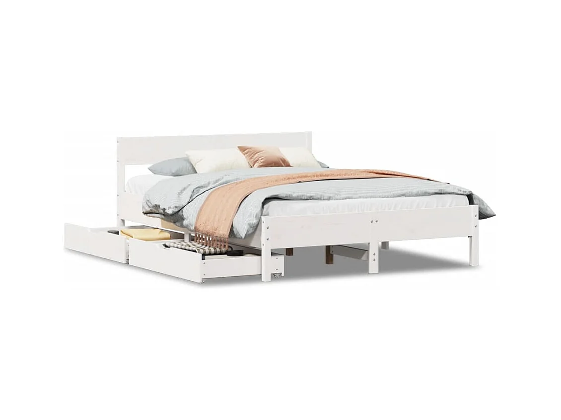 Bedframe zonder matras massief grenenhout wit 140x190 cm