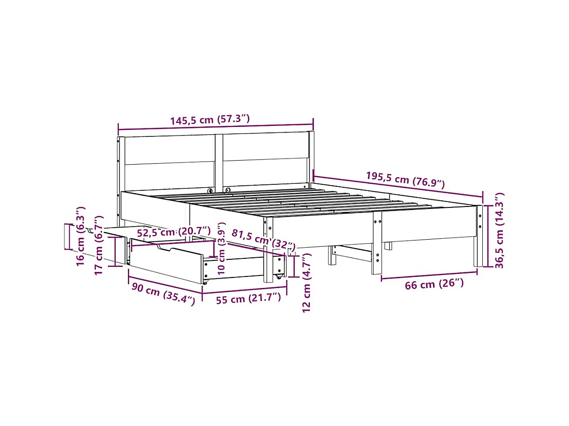 Bedframe zonder matras massief grenenhout wit 140x190 cm