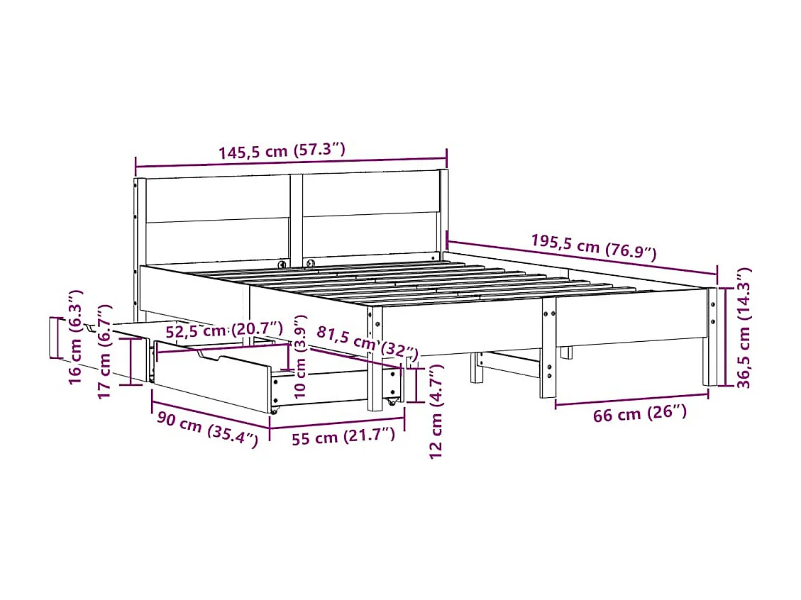 Cadre de lit sans matelas blanc 140x190 cm bois de pin massif