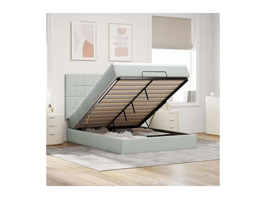 Cadre de lit ottoman avec matelas gris clair 140x200 cm velours