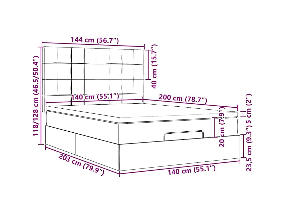 Cadre de lit ottoman avec matelas gris clair 140x200 cm velours
