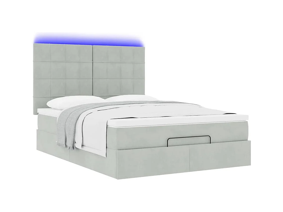 Cadre de lit ottoman avec matelas gris clair 140x200 cm velours