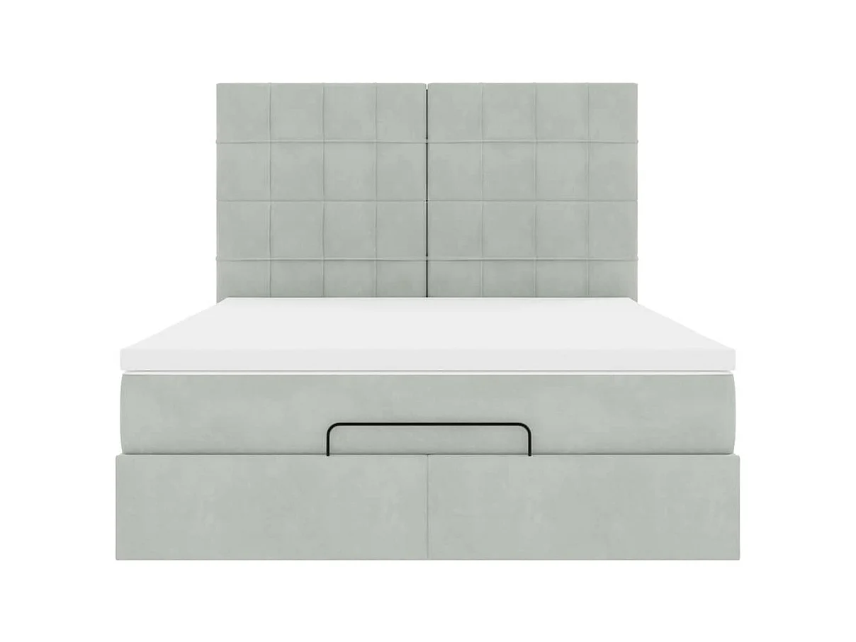 Cadre de lit ottoman avec matelas gris clair 140x200 cm velours