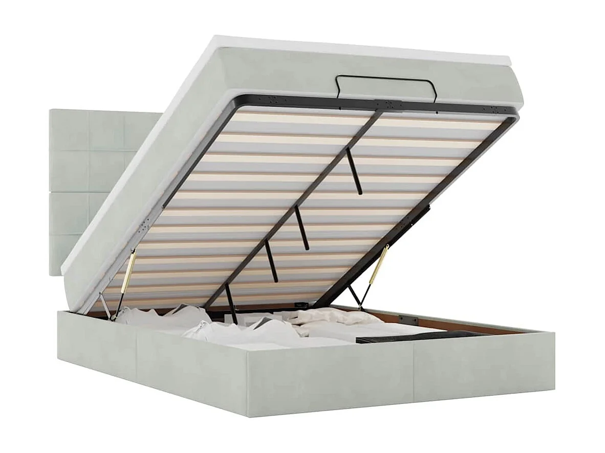 Cadre de lit ottoman avec matelas gris clair 140x200 cm velours