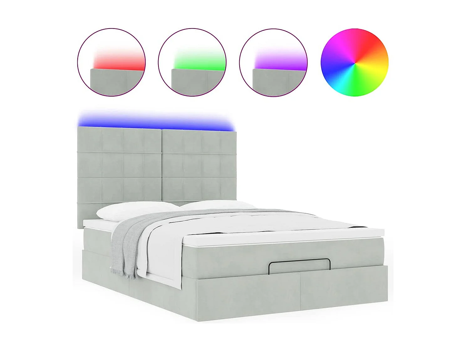 Cadre de lit ottoman avec matelas gris clair 140x200 cm velours