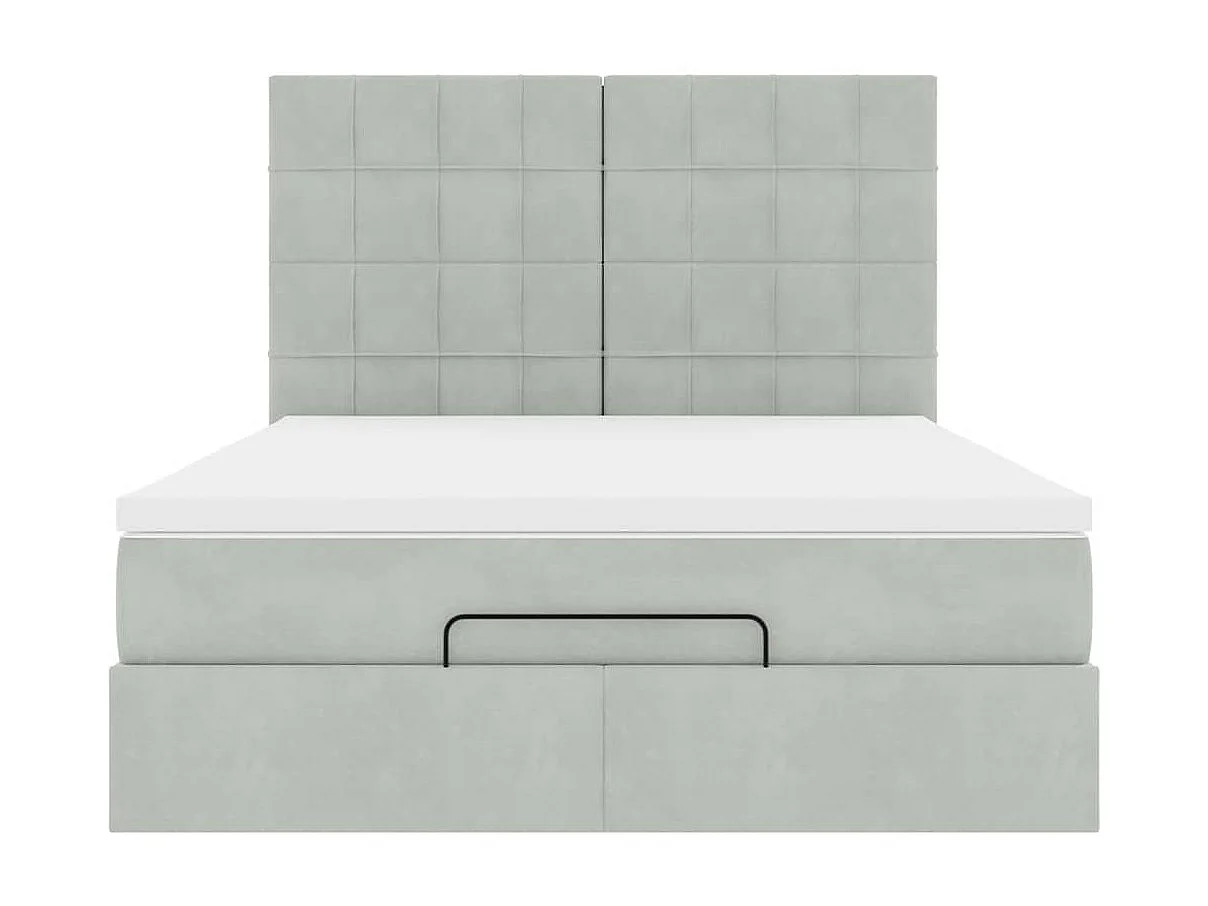 Cadre de lit ottoman avec matelas gris clair 140x200 cm velours