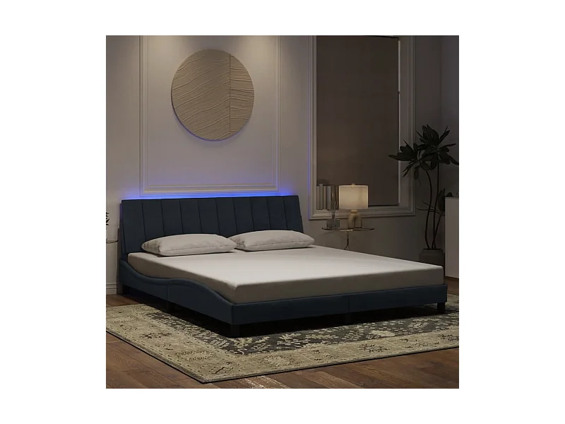 Cadre de lit avec LED sans matelas Hanko gris foncé 180x200cm velours