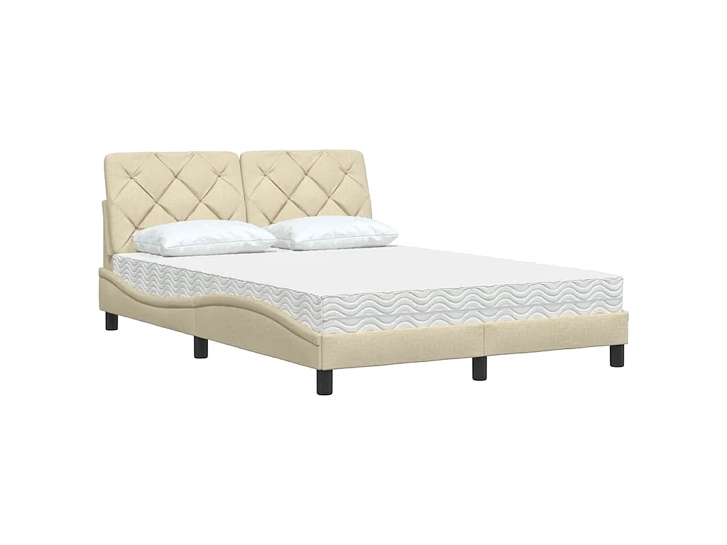 Lit avec matelas crème 140x200 cm tissu