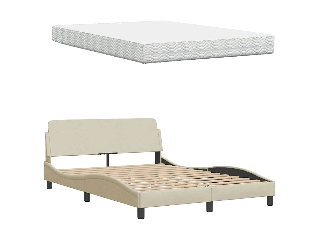 Lit avec matelas crème 140x200 cm tissu