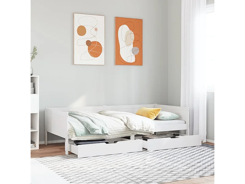 Dormeuse con Cassetti Bianco 90x190 cm Legno Massello di Pino