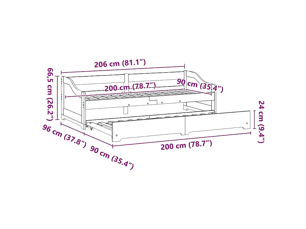 Lettino con Rotelle senza Materasso IRUN Bianco 90x200 cm
