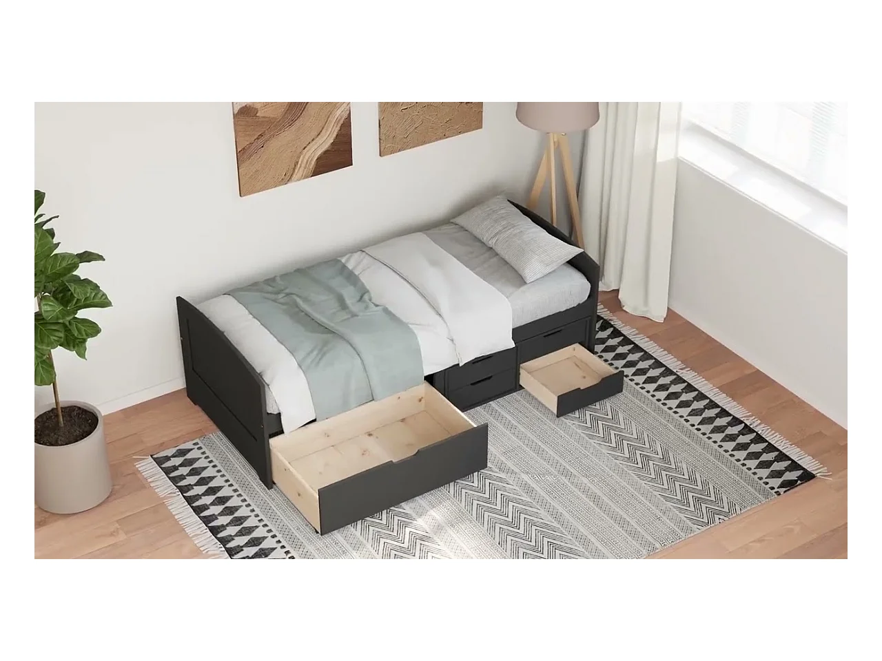 Lit de jour et 5 tiroirs sans matelas IRUN blanc rose 90x200 cm