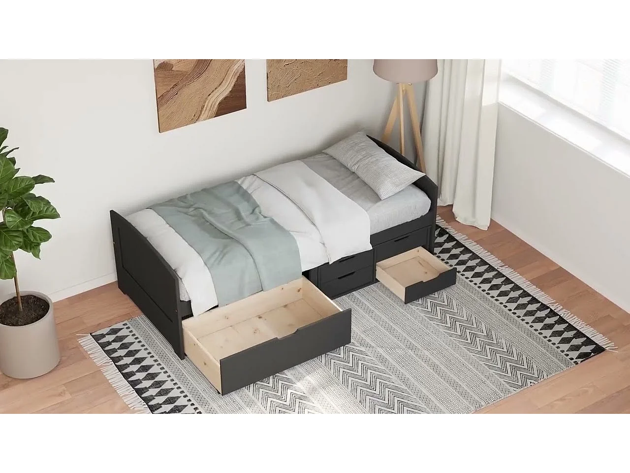 Slaapbank met 5 lades zonder matras IRUN 90x200 cm wit en roze