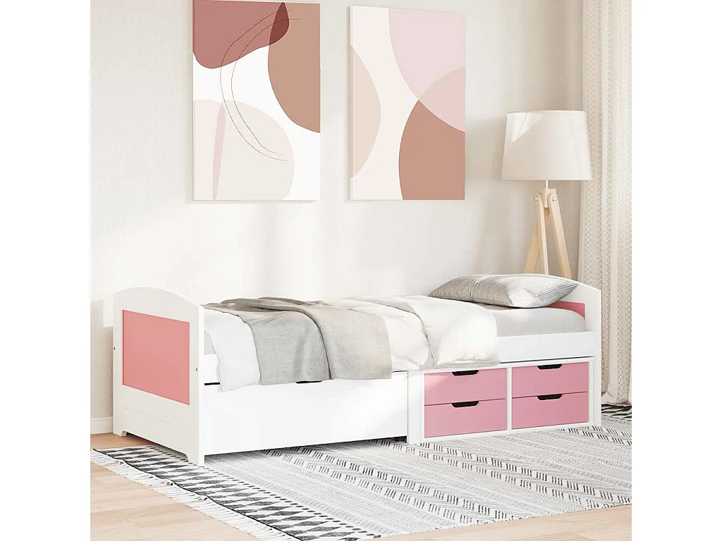 Slaapbank met 5 lades zonder matras IRUN 90x200 cm wit en roze