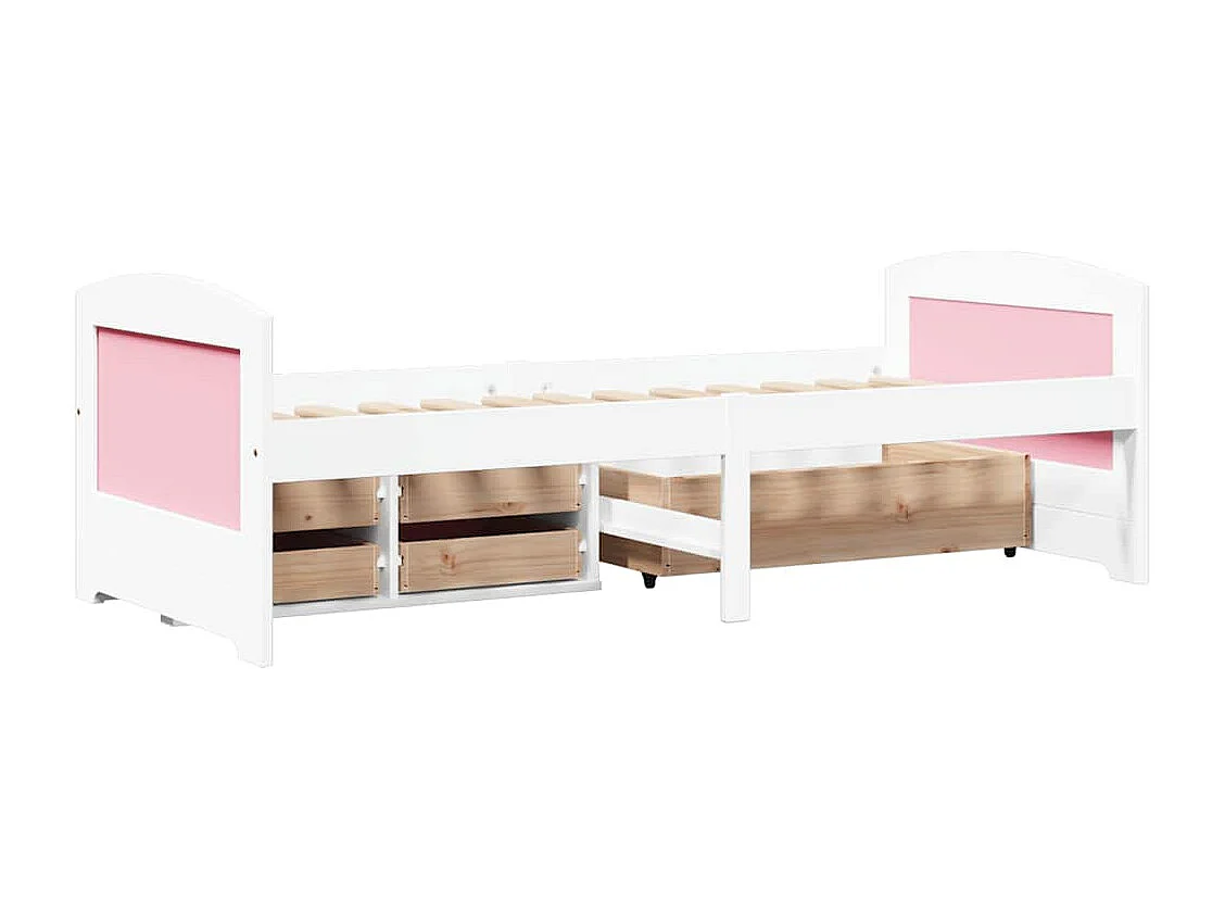 Slaapbank met 5 lades zonder matras IRUN 90x200 cm wit en roze