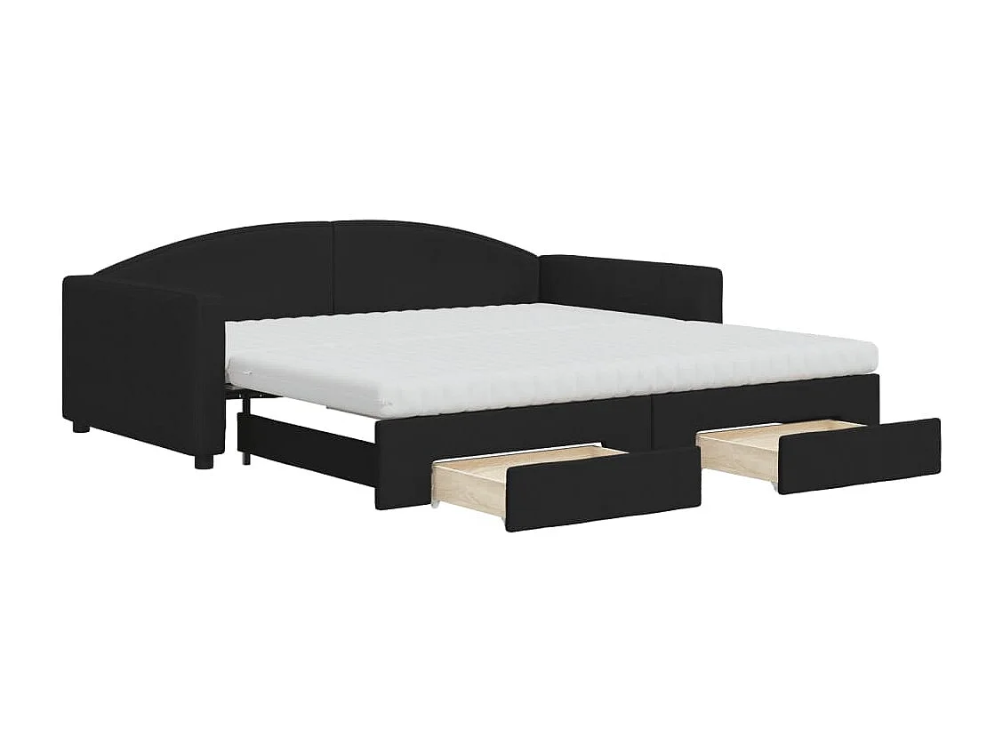 Tagesbett Ausziehbar mit Schubladen Schwarz 100x200 cm Stoff