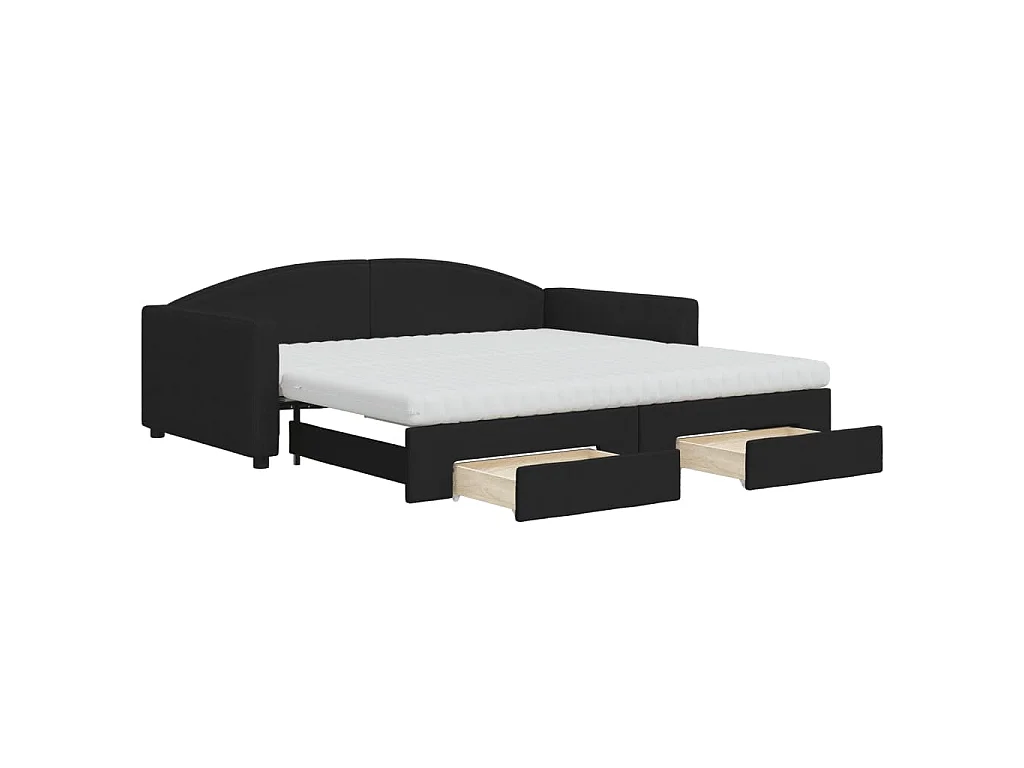 Tagesbett Ausziehbar mit Schubladen Schwarz 100x200 cm Stoff