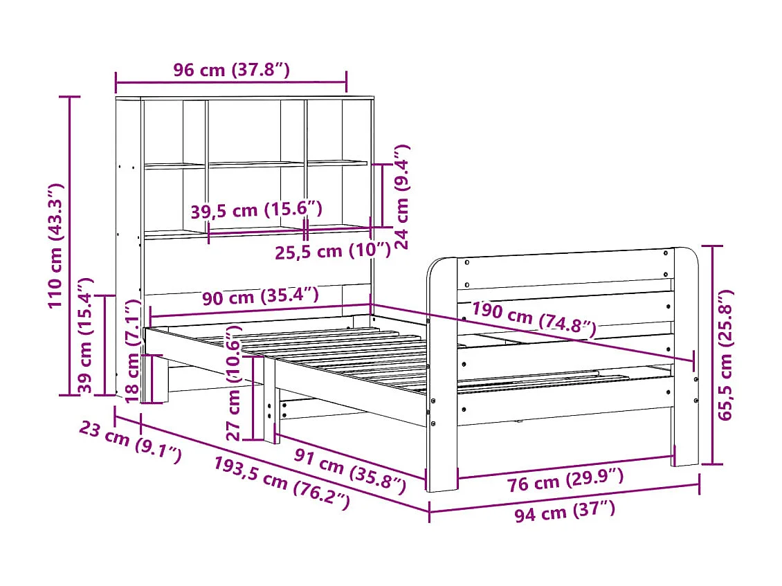 Cadre de lit sans matelas cire marron 90x190 cm bois pin massif