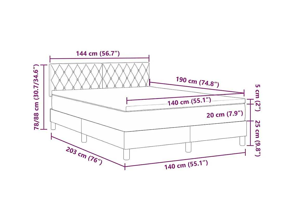 Boxspringbett mit Kopfteil Dunkelgrau 140 x 190 cm Samt