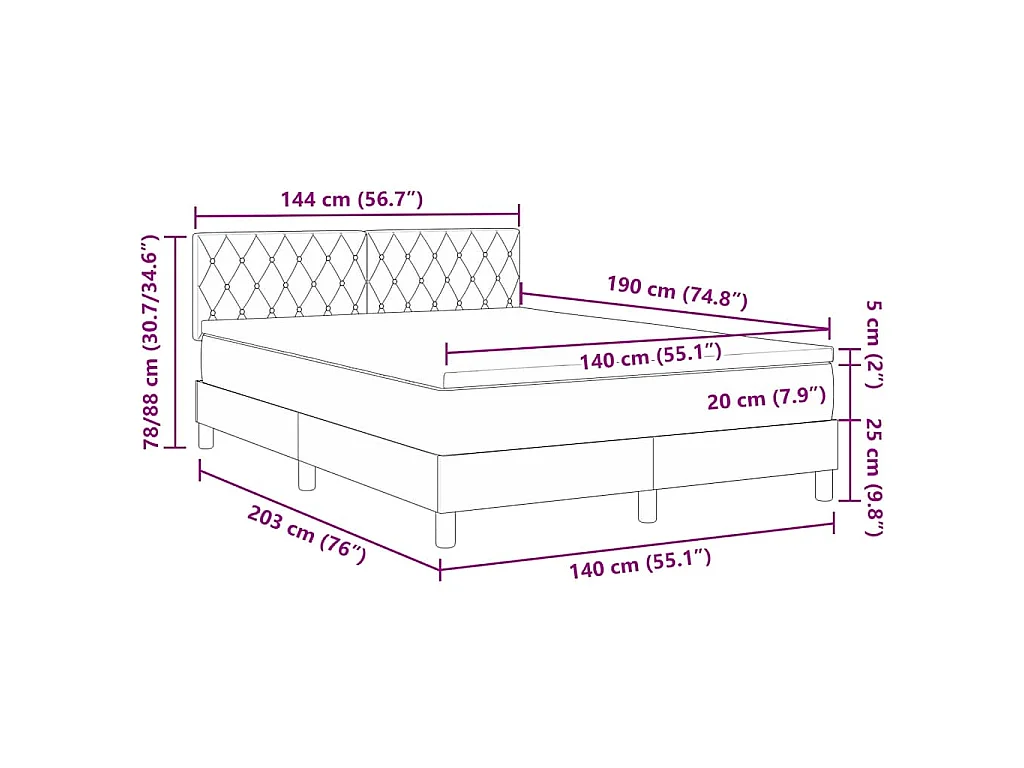 LED Box Spring Bed Donkergrijs 140 x 190 cm Fluweel