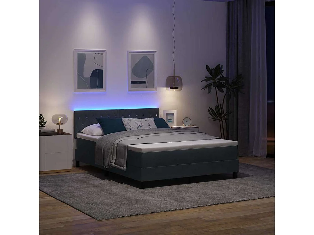 LED Box Spring Bed Donkergrijs 140 x 190 cm Fluweel