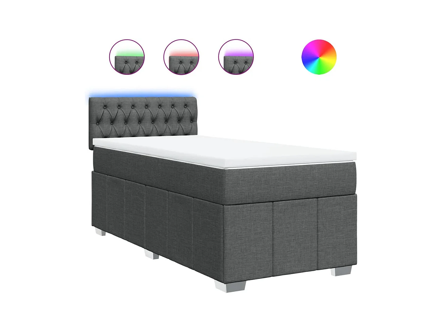 Sommier à lattes de lit et matelas Gris foncé 90x190 cm Tissu