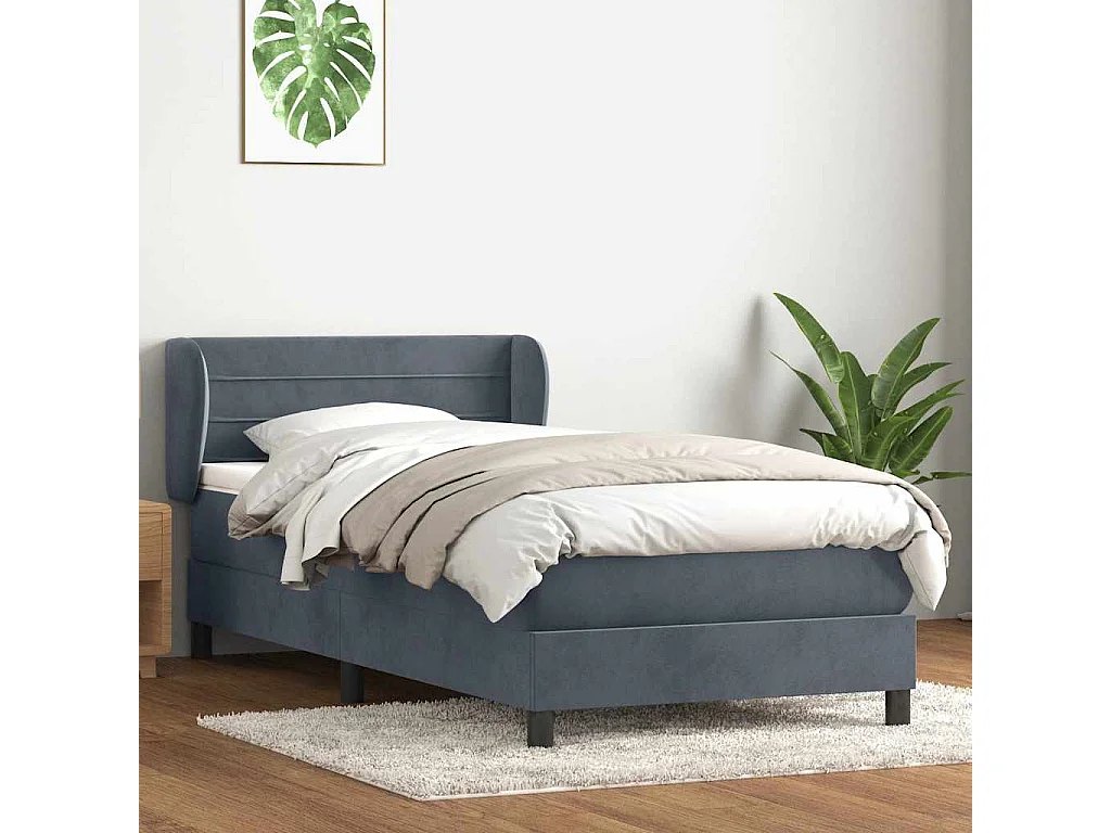 Giroletto a Molle con Materasso Grigio Scuro 90x220 cm Velluto