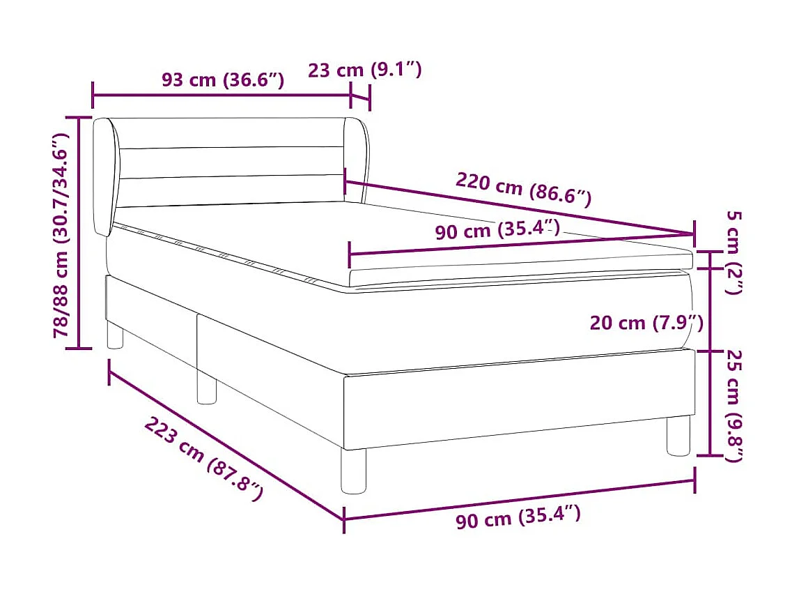 Giroletto a Molle con Materasso Grigio Scuro 90x220 cm Velluto