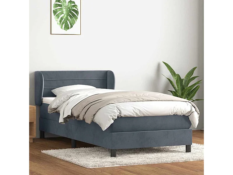 Giroletto a Molle con Materasso Grigio Scuro 90x220 cm Velluto