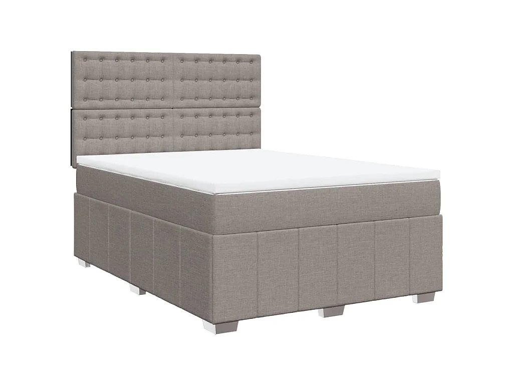 Cama box spring con colchón tela gris taupe 140x200 cm
