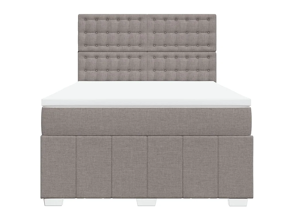 Cama box spring con colchón tela gris taupe 140x200 cm