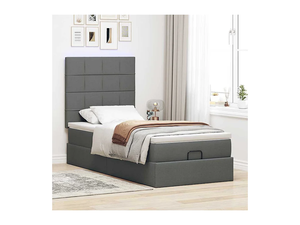 Cadre de lit ottoman avec matelas gris foncé 90x190 cm tissu