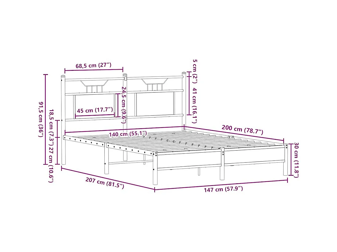 Cadre de lit sans matelas chêne marron 140x200 cm
