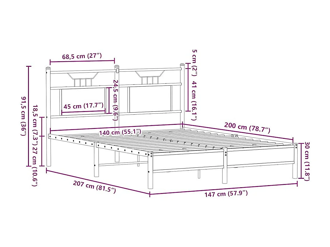 Cadre de lit sans matelas chêne marron 140x200 cm
