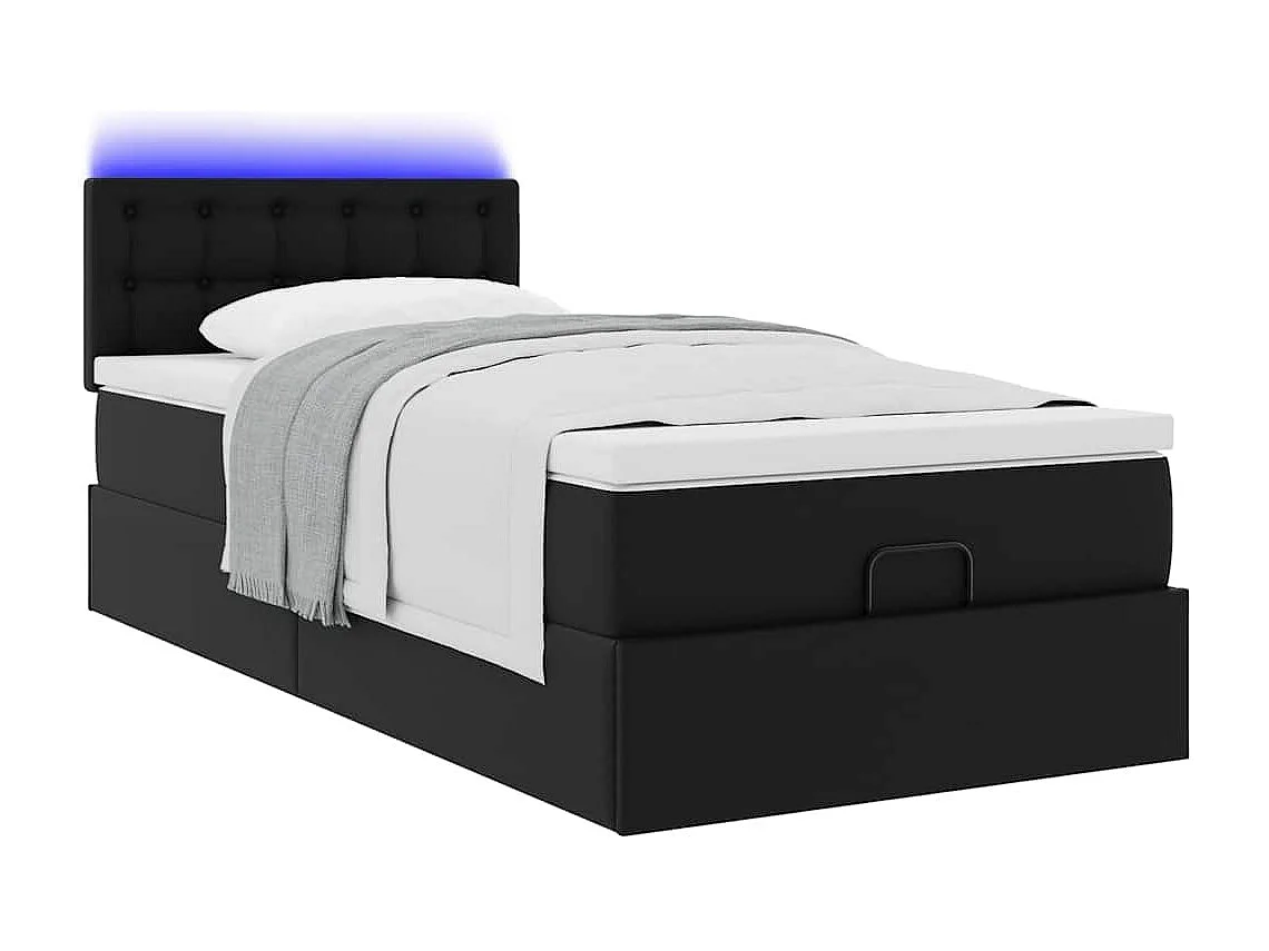 Cadre de lit ottoman avec matelas noir 90x190 cm similicuir