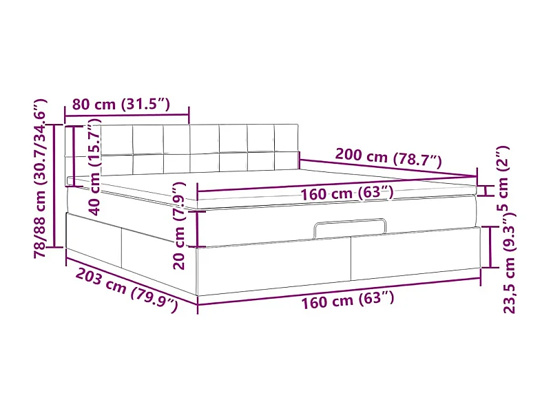 Ottoman-Bett mit Matratze Dunkelgrau 160x200 cm Stoff